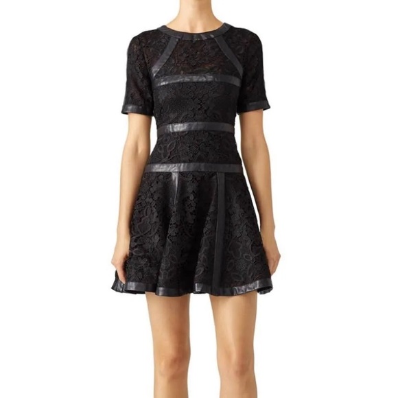 The Kooples Botanique Lace Dress with Leather Trim N105-1 - Picture 1 of 12